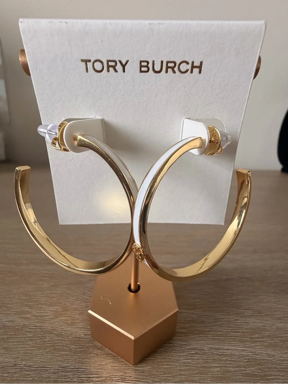 Tory Burch Gold Hoops with White Enamel Trim
